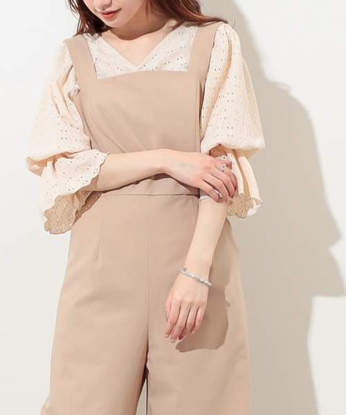 natural couture(ナチュラルクチュール)の「カットレース胸くしゅデザイントップス(Tシャツ/カットソー・レディース・オフホワイト/ベージュ/ラベンダー/ブラック・FREE)」の15枚目の写真