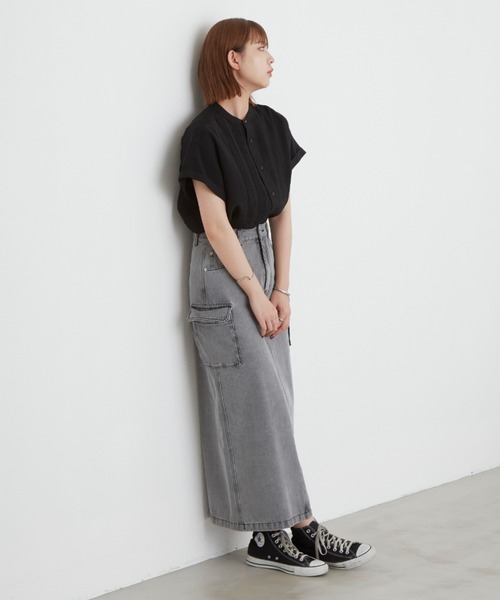 Aunt Marie's（アントマリーズ）の「ボザムピンタックハーフスリーブドレスシャツ（シャツ/ブラウス・レディース・ホワイト/ブラック/ダークグリーン・FREE）」の7枚目の写真