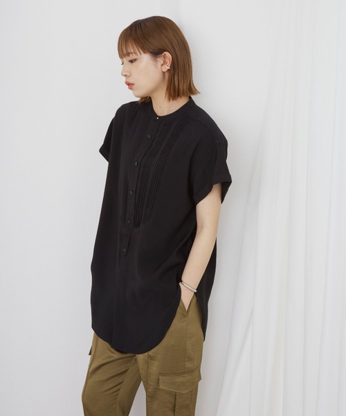 Aunt Marie's（アントマリーズ）の「ボザムピンタックハーフスリーブドレスシャツ（シャツ/ブラウス・レディース・ホワイト/ブラック/ダークグリーン・FREE）」の12枚目の写真