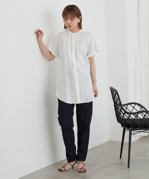 Aunt Marie's（アントマリーズ）の「ボザムピンタックハーフスリーブドレスシャツ（シャツ/ブラウス・レディース・ホワイト/ブラック/ダークグリーン・FREE）」の11枚目の写真