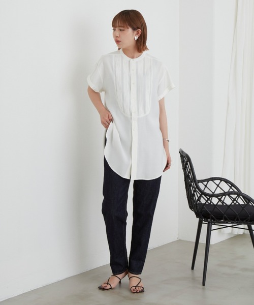 Aunt Marie's（アントマリーズ）の「ボザムピンタックハーフスリーブドレスシャツ（シャツ/ブラウス・レディース・ホワイト/ブラック/ダークグリーン・FREE）」の17枚目の写真