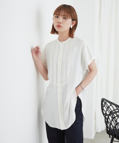 Aunt Marie's（アントマリーズ）の「ボザムピンタックハーフスリーブドレスシャツ（シャツ/ブラウス・レディース・ホワイト/ブラック/ダークグリーン・FREE）」の10枚目の写真