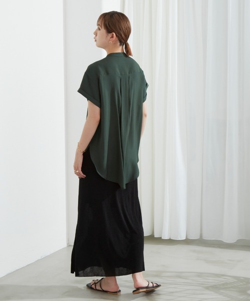 Aunt Marie's（アントマリーズ）の「ボザムピンタックハーフスリーブドレスシャツ（シャツ/ブラウス・レディース・ホワイト/ブラック/ダークグリーン・FREE）」の8枚目の写真