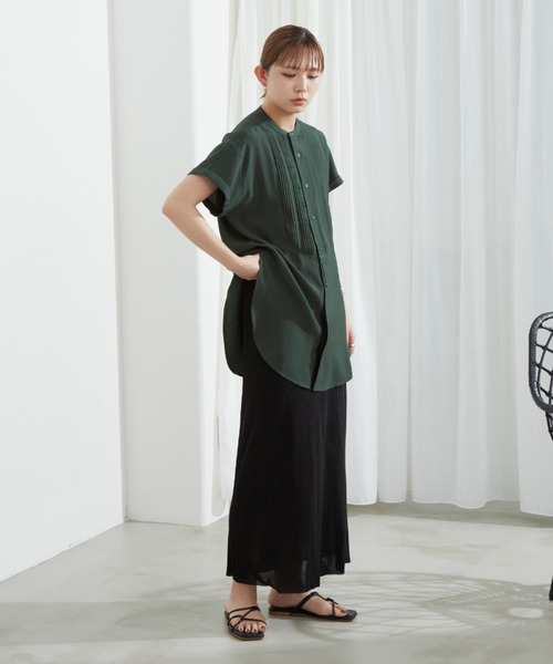 Aunt Marie's（アントマリーズ）の「ボザムピンタックハーフスリーブドレスシャツ（シャツ/ブラウス・レディース・ホワイト/ブラック/ダークグリーン・FREE）」の14枚目の写真