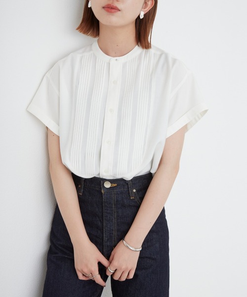 Aunt Marie's（アントマリーズ）の「ボザムピンタックハーフスリーブドレスシャツ（シャツ/ブラウス・レディース・ホワイト/ブラック/ダークグリーン・FREE）」の22枚目の写真