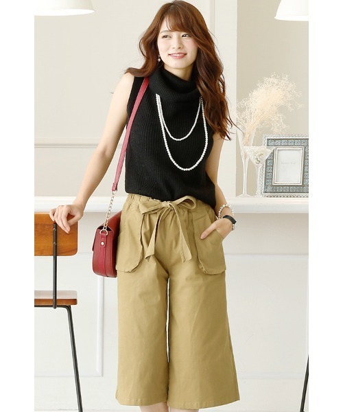 ElegChic(エレグシック)の「リボンガウチョツイルパンツ(その他パンツ・レディース・カーキ/ブラック/ベージュ・XXL/L/XL/4L/M)」の2枚目の写真