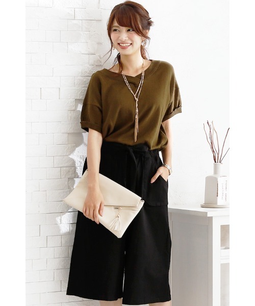 ElegChic(エレグシック)の「リボンガウチョツイルパンツ(その他パンツ・レディース・カーキ/ブラック/ベージュ・XXL/L/XL/4L/M)」の1枚目の写真
