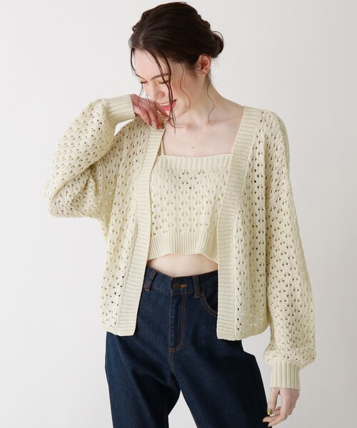 Cutie Blonde（キューティーブロンド）の「◆【S-L/2点セット】ニットカーデキャミセット（アンサンブル・レディース・ブラック/アイボリー/ブラウン系その他・01/02/03）」の2枚目の写真