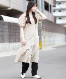 裾切り替え シャツワンピース