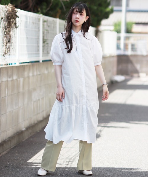 Monocoro toppi（モノコロトッピ）の「裾切り替え シャツワンピース（ワンピース・レディース・ブラック/ベージュ/オフホワイト/ブラック系その他・M）」の2枚目の写真