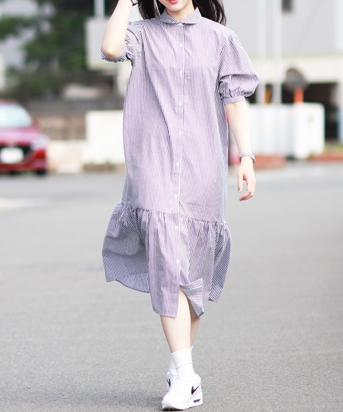 Monocoro toppi（モノコロトッピ）の「裾切り替え シャツワンピース（ワンピース・レディース・ブラック/ベージュ/オフホワイト/ブラック系その他・M）」の18枚目の写真