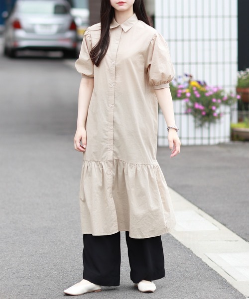 Monocoro toppi（モノコロトッピ）の「裾切り替え シャツワンピース（ワンピース・レディース・ブラック/ベージュ/オフホワイト/ブラック系その他・M）」の12枚目の写真