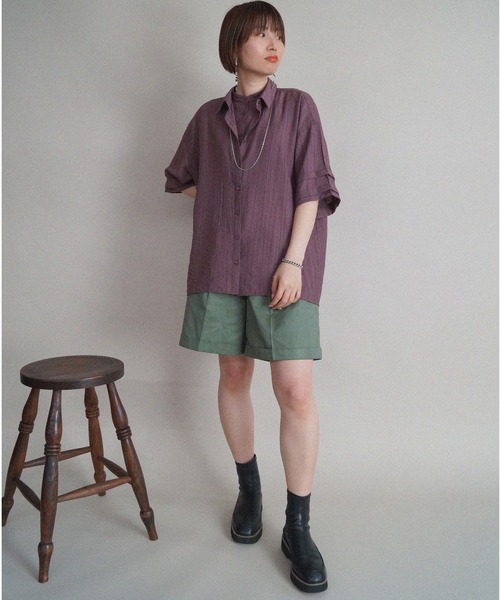 NICOLE CLUB（ニコル　クラブ）の「【NICOLE CLUB】レイヤード風シャツ（シャツ/ブラウス・レディース・パープル/ベージュ・MEDIUM）」の7枚目の写真