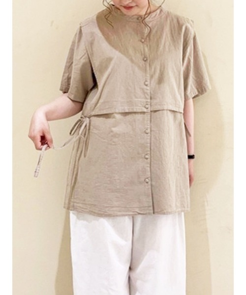 Samansa Mos2（サマンサ モスモス）の「レイヤード風バンドカラーブラウス（シャツ/ブラウス・レディース・ブラック/ベージュ/ミント・ﾌﾘ-）」の3枚目の写真