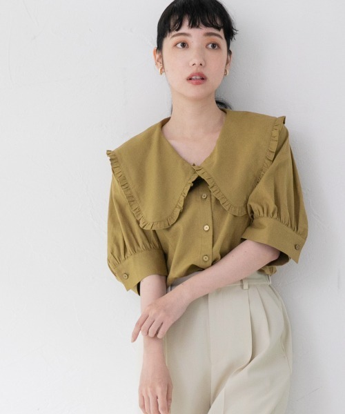 LOWRYS FARM（ローリーズファーム）の「リネンフリルカラーブラウス５Ｓ　957672（シャツ/ブラウス・レディース・オフホワイト/ブラック/ブラウン・FREE）」の3枚目の写真