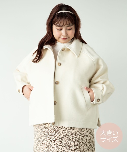 SLURR（スラ―）の「【大きいサイズ】サイドスリットブルゾン（ブルゾン・レディース・アイボリー/チョコ・L）」の2枚目の写真