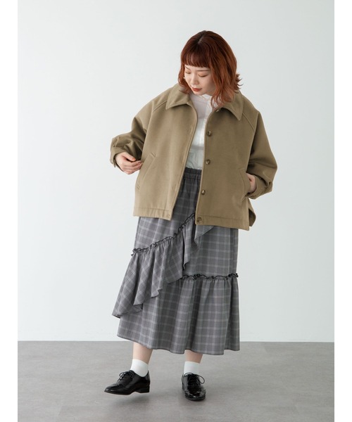 SLURR（スラ―）の「【大きいサイズ】サイドスリットブルゾン（ブルゾン・レディース・アイボリー/チョコ・L）」の17枚目の写真