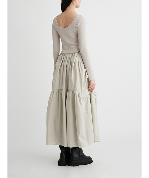 Mila Owen(ミラオーウェン)の「ワッフルニットティアードスカートドッキングワンピース(ワンピース・レディース・カーキ/アイボリー/その他/チャコールグレー・1/0)」の7枚目の写真