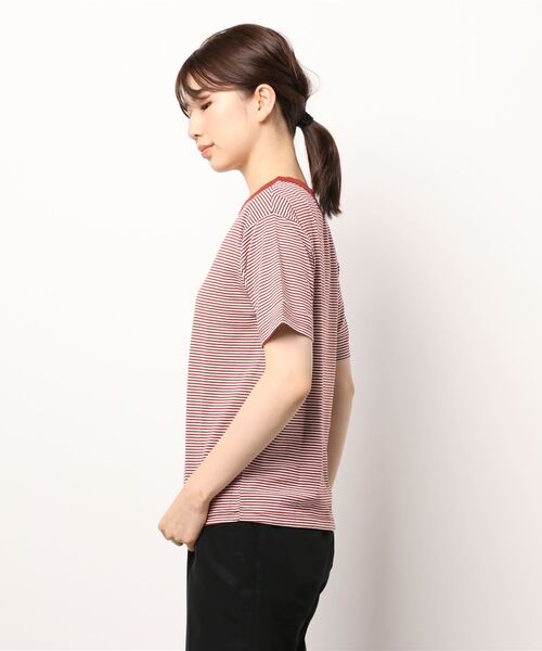 ehka sopo（エヘカソポ）の「細ボーダーロゴTシャツ（Tシャツ/カットソー・レディース・ブラック/ベージュ/レッド/グリーン・ﾌﾘ-）」の5枚目の写真