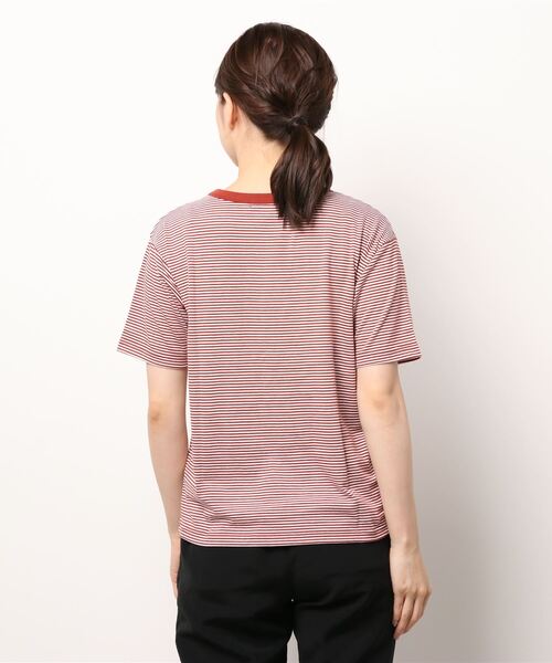 ehka sopo（エヘカソポ）の「細ボーダーロゴTシャツ（Tシャツ/カットソー・レディース・ブラック/ベージュ/レッド/グリーン・ﾌﾘ-）」の6枚目の写真