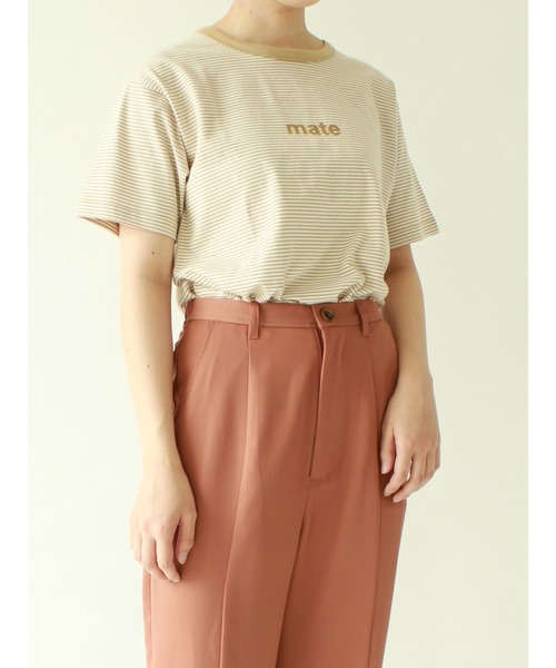 ehka sopo（エヘカソポ）の「細ボーダーロゴTシャツ（Tシャツ/カットソー・レディース・ブラック/ベージュ/レッド/グリーン・ﾌﾘ-）」の2枚目の写真