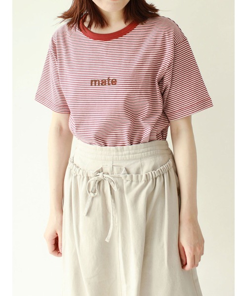 ehka sopo（エヘカソポ）の「細ボーダーロゴTシャツ（Tシャツ/カットソー・レディース・ブラック/ベージュ/レッド/グリーン・ﾌﾘ-）」の4枚目の写真