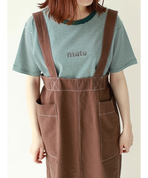 ehka sopo（エヘカソポ）の「細ボーダーロゴTシャツ（Tシャツ/カットソー・レディース・ブラック/ベージュ/レッド/グリーン・ﾌﾘ-）」の3枚目の写真