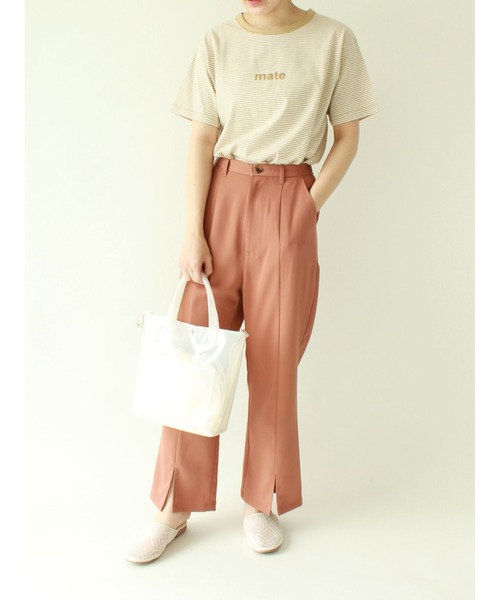 ehka sopo（エヘカソポ）の「細ボーダーロゴTシャツ（Tシャツ/カットソー・レディース・ブラック/ベージュ/レッド/グリーン・ﾌﾘ-）」の15枚目の写真