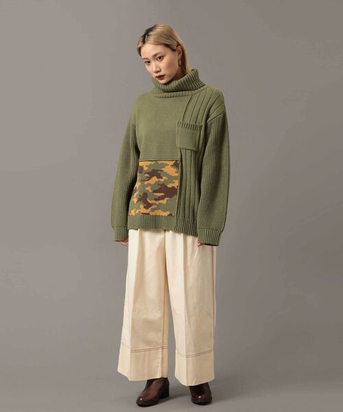 AVIREX（アヴィレックス）の「タートルカラーコンビ ニットトップス/ TURTLE COLOR COMBI KNIT TOPS（ニット/セーター・レディース・ブラック/オフホワイト/オリーブ・FREE）」の11枚目の写真