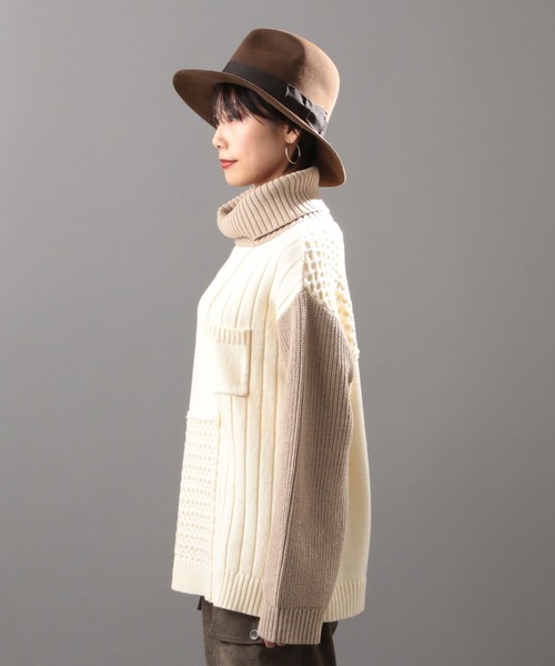 AVIREX（アヴィレックス）の「タートルカラーコンビ ニットトップス/ TURTLE COLOR COMBI KNIT TOPS（ニット/セーター・レディース・ブラック/オフホワイト/オリーブ・FREE）」の13枚目の写真