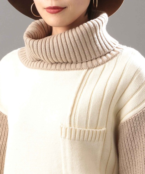 AVIREX（アヴィレックス）の「タートルカラーコンビ ニットトップス/ TURTLE COLOR COMBI KNIT TOPS（ニット/セーター・レディース・ブラック/オフホワイト/オリーブ・FREE）」の14枚目の写真