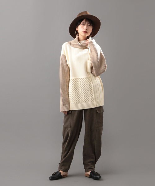AVIREX（アヴィレックス）の「タートルカラーコンビ ニットトップス/ TURTLE COLOR COMBI KNIT TOPS（ニット/セーター・レディース・ブラック/オフホワイト/オリーブ・FREE）」の19枚目の写真