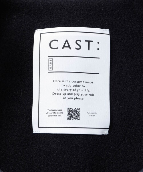 CAST:（キャストコロン）の「ショートライトコート（ノーカラーコート・レディース・ネイビー/オフホワイト/グリーン・M）」の17枚目の写真