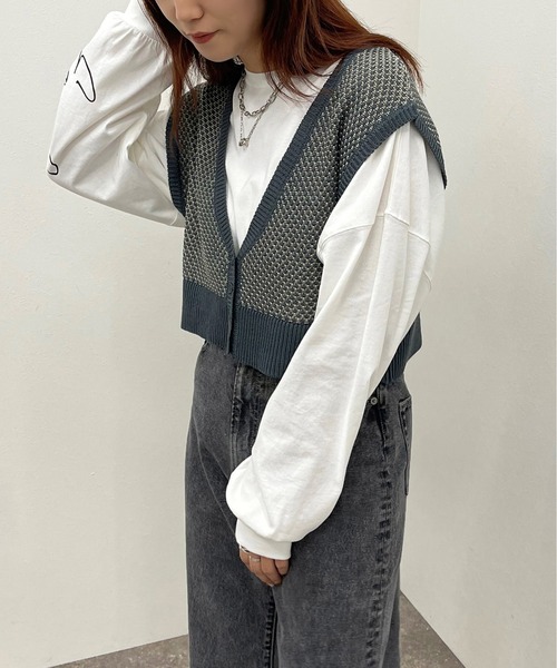 apres jour mignon(アプレジュールミニョン)の「2WAYジャガードビスチェ【ZOZOTOWN限定アイテム】(ベスト・レディース・アイボリー/グリーン系その他/ブルー系その他・X-LARGE/フリー)」の3枚目の写真