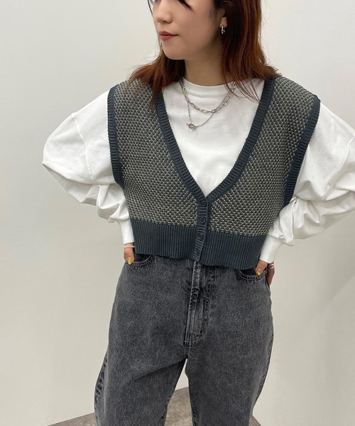 apres jour mignon(アプレジュールミニョン)の「2WAYジャガードビスチェ【ZOZOTOWN限定アイテム】(ベスト・レディース・アイボリー/グリーン系その他/ブルー系その他・X-LARGE/フリー)」の4枚目の写真