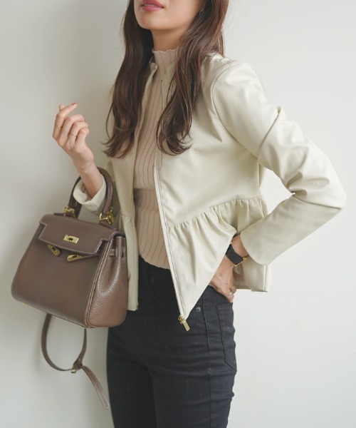 Futier land（フューティアランド）の「ウエストフリルシングルライダース（ライダースジャケット・レディース・ブラック/アイボリー・SMALL/MEDIUM/LARGE）」の16枚目の写真