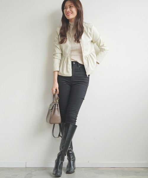 Futier land（フューティアランド）の「ウエストフリルシングルライダース（ライダースジャケット・レディース・ブラック/アイボリー・SMALL/MEDIUM/LARGE）」の14枚目の写真