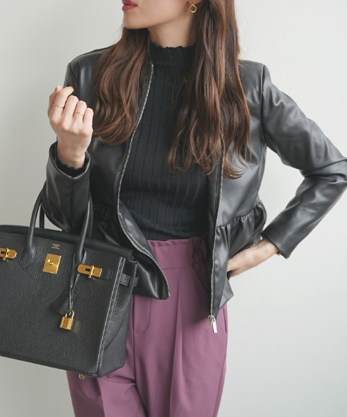 Futier land（フューティアランド）の「ウエストフリルシングルライダース（ライダースジャケット・レディース・ブラック/アイボリー・SMALL/MEDIUM/LARGE）」の12枚目の写真