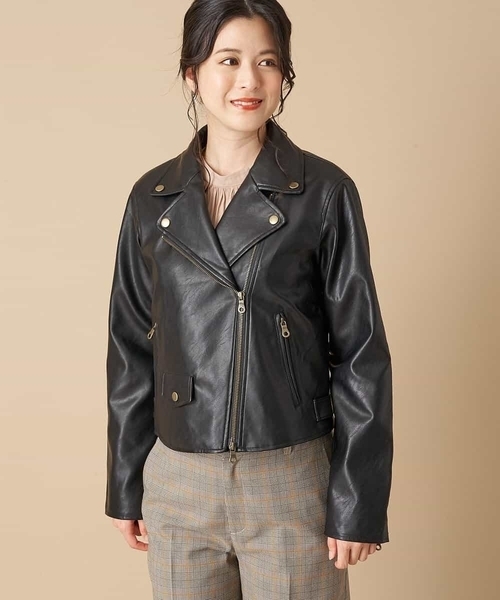 OFUON le MK(オフオンルエムケー)の「フェイクレザーライダースジャケット(ライダースジャケット・レディース・ブラック/ライトグレー・40/38)」の3枚目の写真