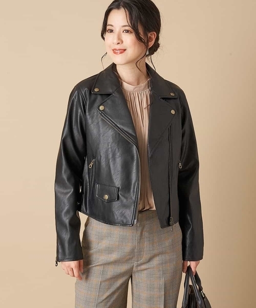 OFUON le MK(オフオンルエムケー)の「フェイクレザーライダースジャケット(ライダースジャケット・レディース・ブラック/ライトグレー・40/38)」の11枚目の写真