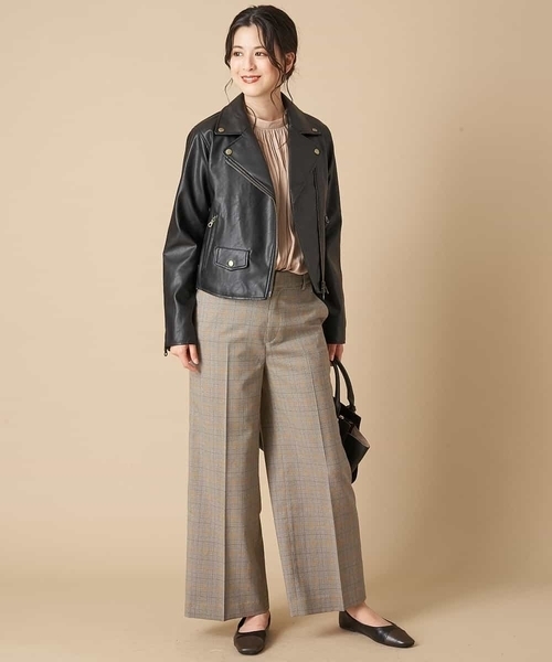 OFUON le MK(オフオンルエムケー)の「フェイクレザーライダースジャケット(ライダースジャケット・レディース・ブラック/ライトグレー・40/38)」の13枚目の写真