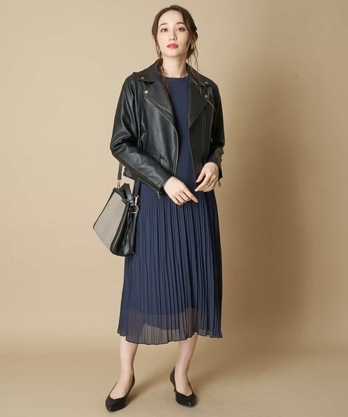 OFUON le MK(オフオンルエムケー)の「フェイクレザーライダースジャケット(ライダースジャケット・レディース・ブラック/ライトグレー・40/38)」の20枚目の写真