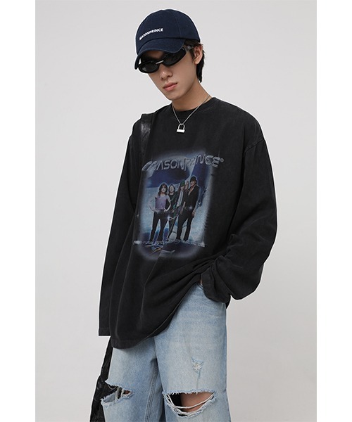 MASONPRINCE(メイソンプリンス)の「【MASONPRINCE】Oversized band motif long sleeve TEE CT2035(Tシャツ/カットソー・メンズ・ホワイト/ブラック/ベージュ・S/M/L)」の3枚目の写真