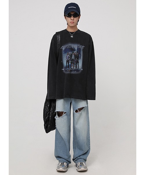 MASONPRINCE(メイソンプリンス)の「【MASONPRINCE】Oversized band motif long sleeve TEE CT2035(Tシャツ/カットソー・メンズ・ホワイト/ブラック/ベージュ・S/M/L)」の5枚目の写真