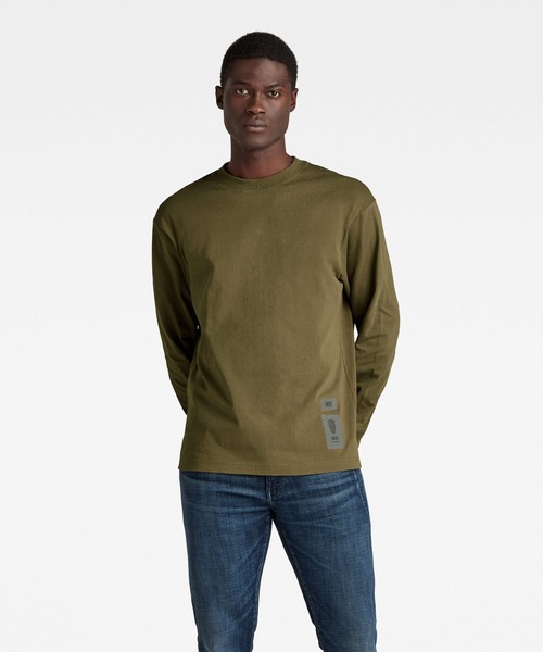 G-STAR（ジースター）の「BACK TAPE OVERSIZED T-SHIRT/ロンT/オーバーサイズ（Tシャツ/カットソー・メンズ・ダークオリーブ/ダークブルー・SMALL/LARGE/X-SMALL/MEDIUM/X-LARGE）」の4枚目の写真