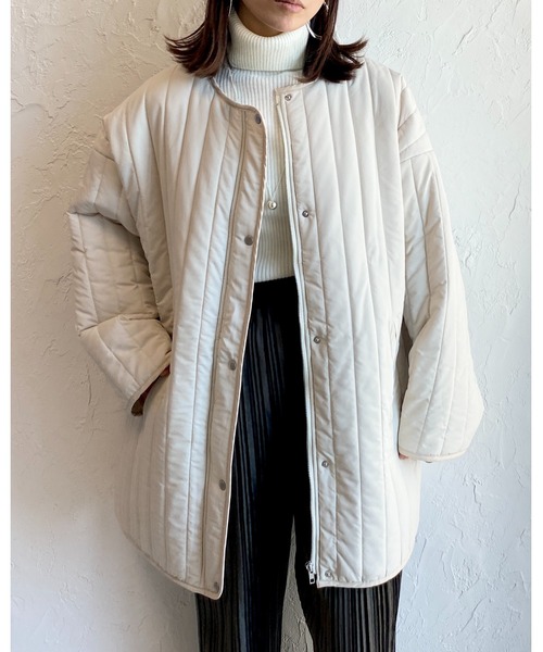 She's Closet（シーズクローゼット）の「ノーカラーパイピング中綿縦キルティングジャケットコート（ノーカラーコート・レディース・ベージュ/アイボリー/モカ・FREE）」の10枚目の写真