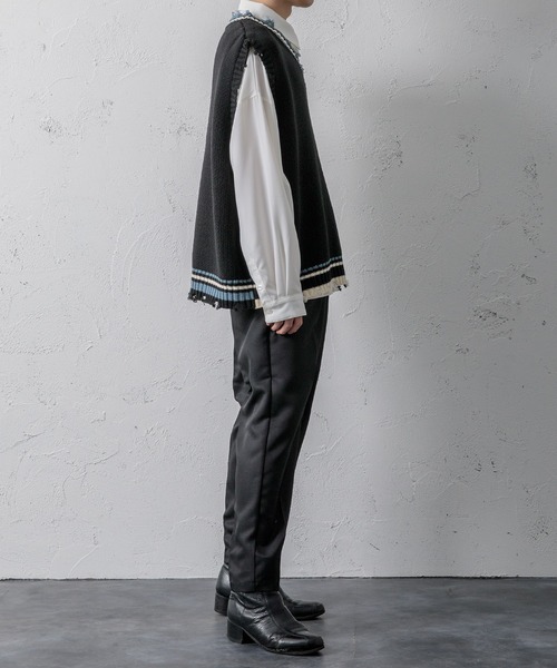 Adoon plain（アドーンプレーン）の「【Adoon plain】ラインダメージニットベスト（ベスト・メンズ・ブラック/グリーン・MEDIUM/LARGE）」の7枚目の写真