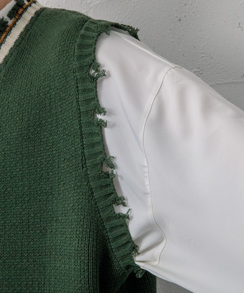 Adoon plain（アドーンプレーン）の「【Adoon plain】ラインダメージニットベスト（ベスト・メンズ・ブラック/グリーン・MEDIUM/LARGE）」の20枚目の写真