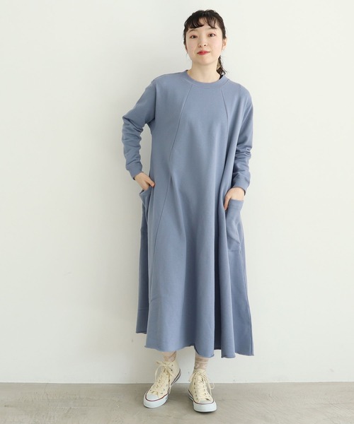 ライムインク インディゴミニ裏毛 フード スウェット ワンピース