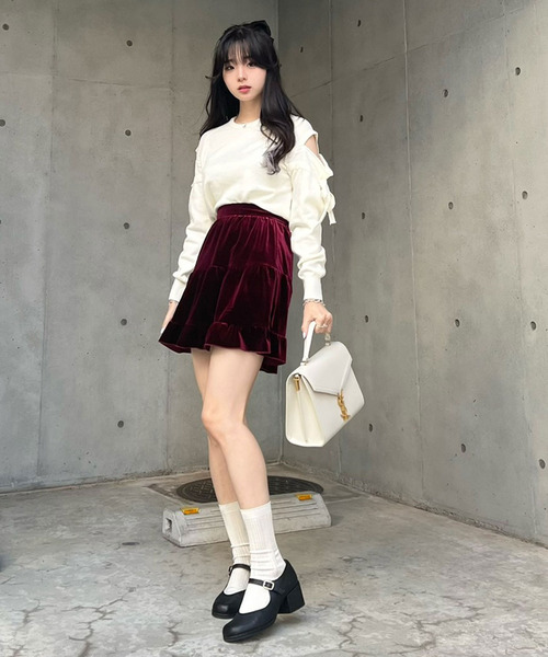 titty＆Co. PETIT by poyo（ティティーアンドコープティバイポヨ）の「【ファッションインフルエンサーPOYO×titty&Co.PETIT 】リボンアクセントニットトップス（ニット/セーター・レディース・ホワイト/ブラック・FREE）」の11枚目の写真